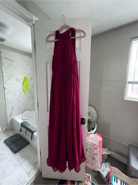 Azazie Deep Red Halter Gown